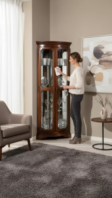 Classic furniture wood brown corner display cabinet showcase cabinet Italian furniture