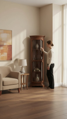 Corner display cabinet, living room furniture, sideboard, wood display cabinet, brown, new