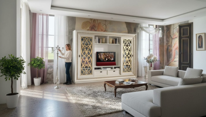 TV wall unit solid wood modern TV cabinet living room wall real wood new