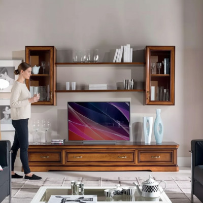 Classic living room wall unit wall shelves sideboard RTV brown lowboard
