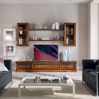Classic living room wall unit wall shelves sideboard RTV brown lowboard