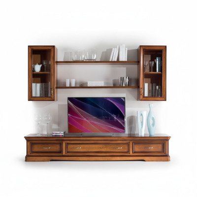 Classic living room wall unit wall shelves sideboard RTV brown lowboard