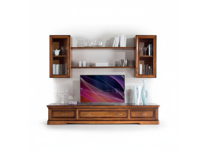 Classic living room wall unit wall shelves sideboard RTV brown lowboard