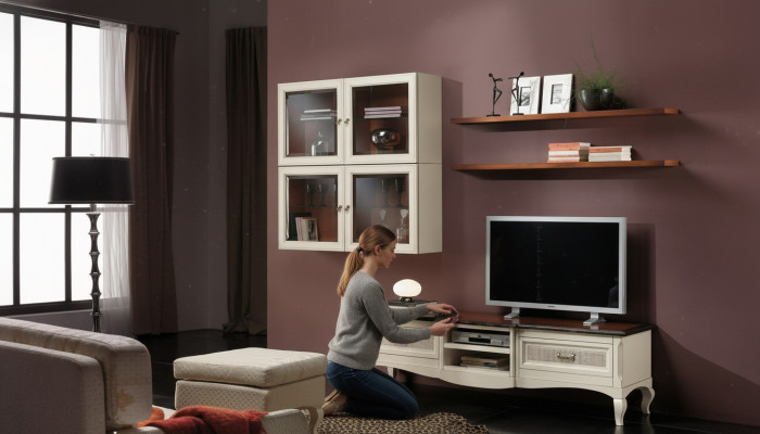 Lowboard RTV wall cabinets living room wood furniture wall shelf set 7 pcs.