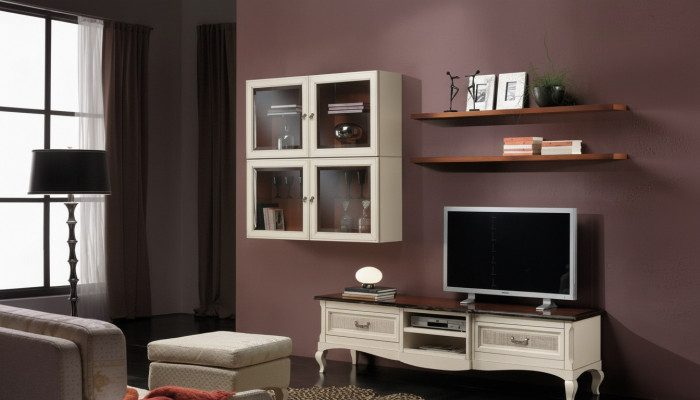 Lowboard RTV wall cabinets living room wood furniture wall shelf set 7 pcs.