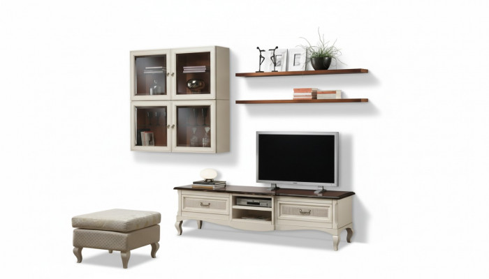 Lowboard RTV wall cabinets living room wood furniture wall shelf set 7 pcs.
