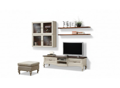 Lowboard RTV wall cabinets living room wood furniture wall shelf set 7 pcs.