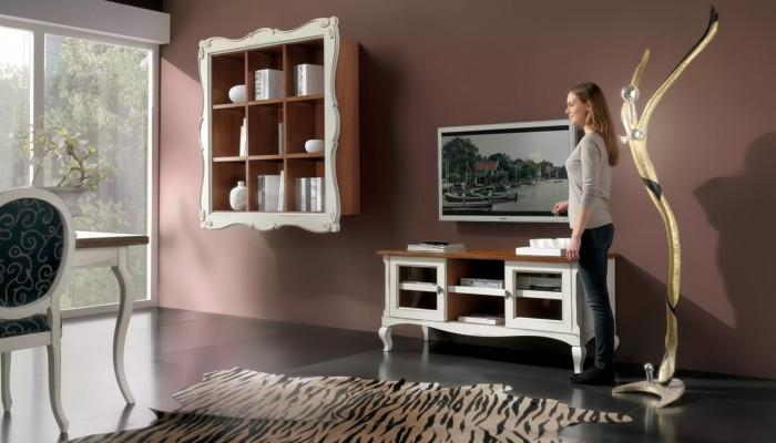 Living room wall unit cabinet lowboard classic design set 2-piece.