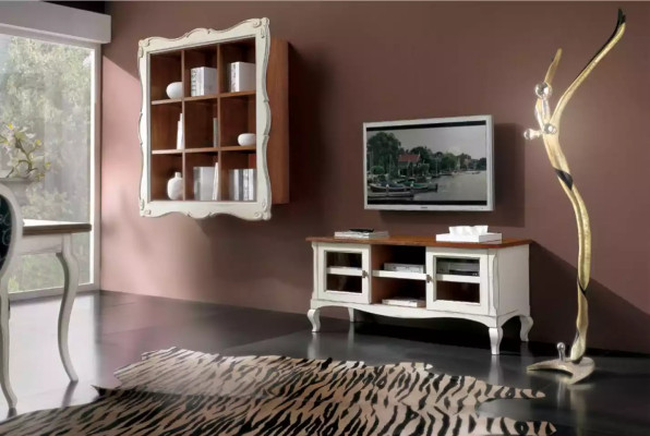 Living room wall unit cabinet lowboard classic design set 2-piece.