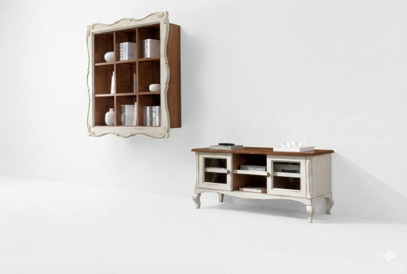 Living room wall unit cabinet lowboard classic design set 2-piece.