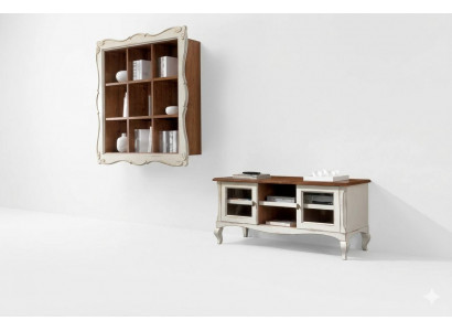 Living room wall unit cabinet lowboard classic design set 2-piece.