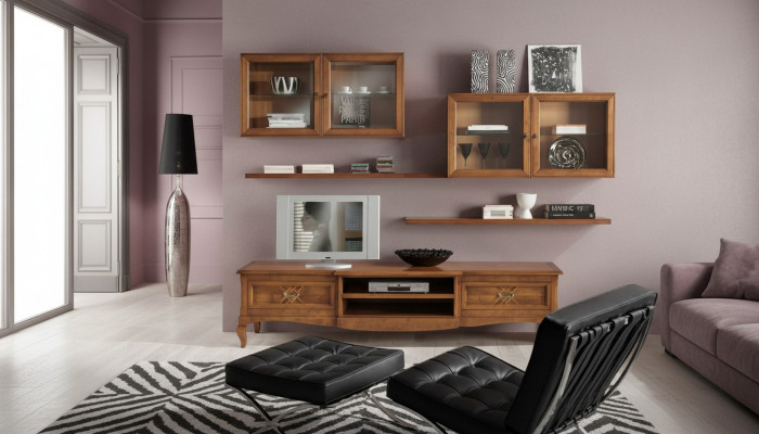 Designer living room 4x wall cabinets brown lowboard 7-piece. New wall unit.