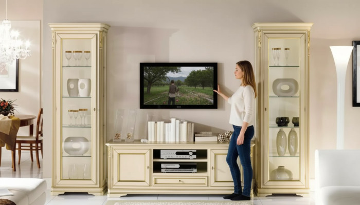 Italian living room wall unit 2x glass cabinet cupboard designer set 3-piece
