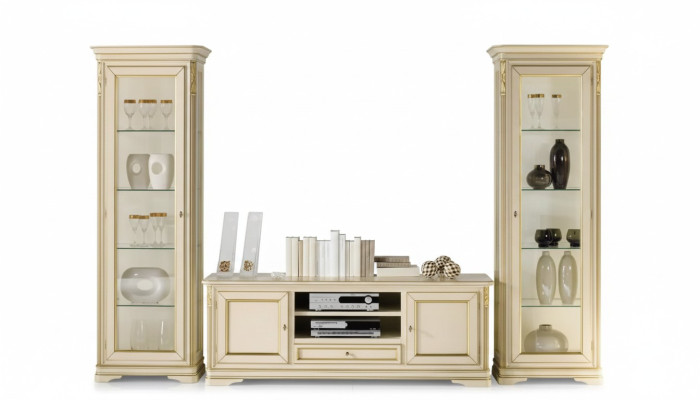 Italian living room wall unit 2x glass cabinet cupboard designer set 3-piece