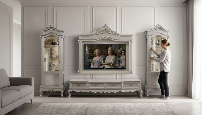 Group RTV Lowboard TV Stand Gray Living Room Set 4-Piece Wall Unit New