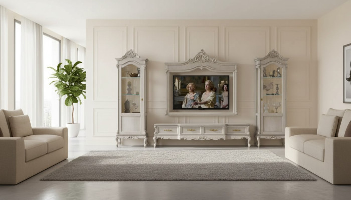 Group RTV Lowboard TV Stand Gray Living Room Set 4-Piece Wall Unit New