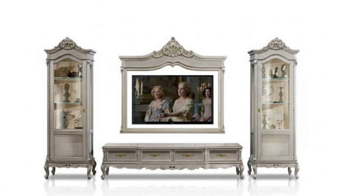 Group RTV Lowboard TV Stand Gray Living Room Set 4-Piece Wall Unit New