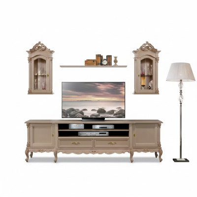 Living Room Wall Unit Modern Lowboard Brown Shelves Wood 2x Wall Cabinet New