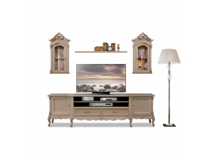 Living Room Wall Unit Modern Lowboard Brown Shelves Wood 2x Wall Cabinet New