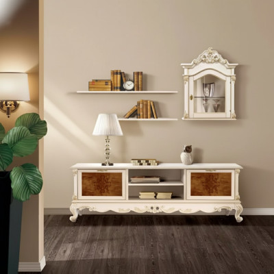 Wall unit shelves living room wood white wall display cabinet wall shelves Italy new