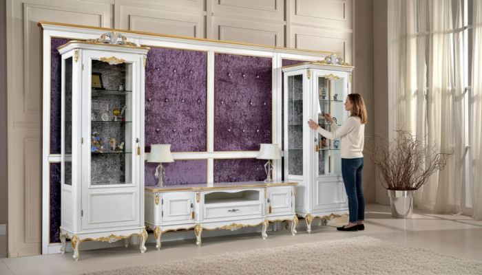 Wall unit TV stand RTV 2x display cabinet wood classic white living room new