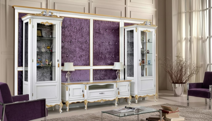 Wall unit TV stand RTV 2x display cabinet wood classic white living room new