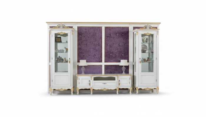 Wall unit TV stand RTV 2x display cabinet wood classic white living room new