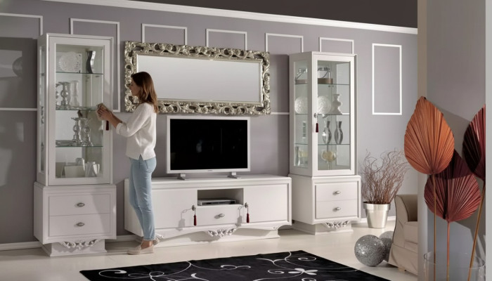 TV stand Italian living room 2x display cabinet luxury TV sideboard white