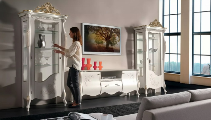 Classic wall living room 2x display cabinet sideboard RTV shelf set of 3.