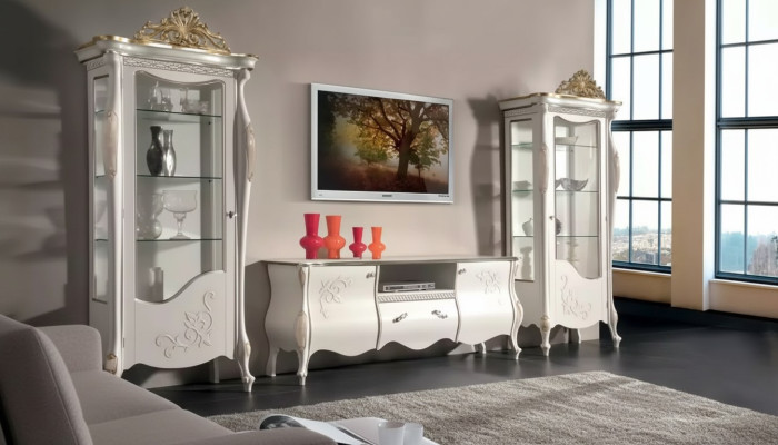 Classic wall living room 2x display cabinet sideboard RTV shelf set of 3.