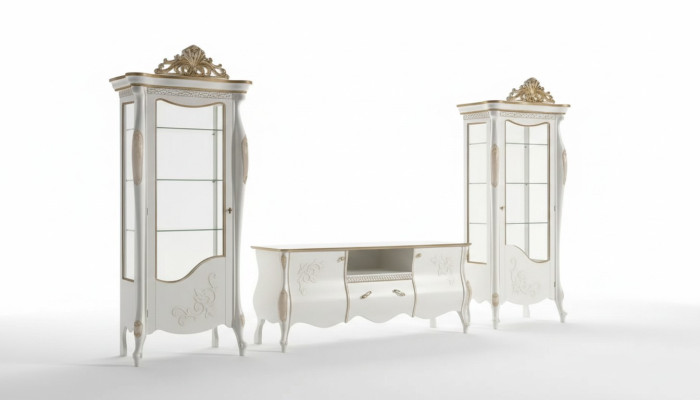 Classic wall living room 2x display cabinet sideboard RTV shelf set of 3.