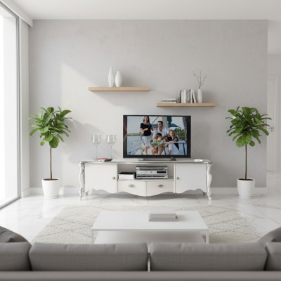TV stand RTV lowboard classic white wood modern living room new