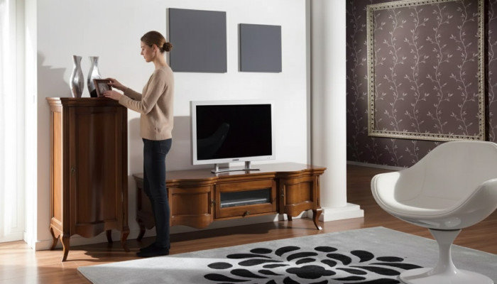 Wall unit, living room, wooden cabinets, classic wall, Italian style.