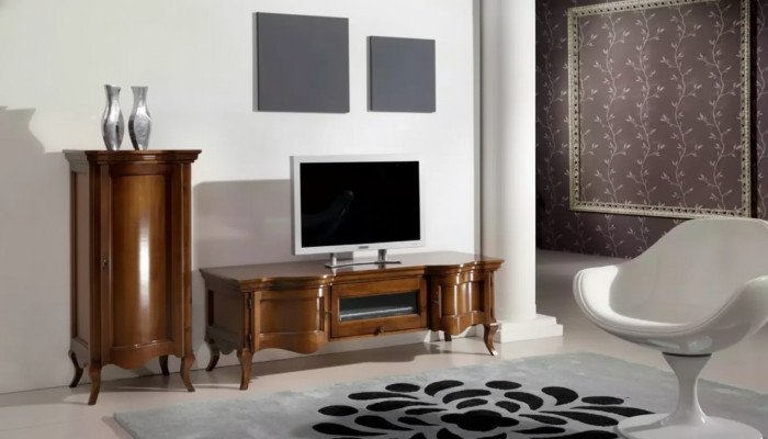 Wall unit, living room, wooden cabinets, classic wall, Italian style.