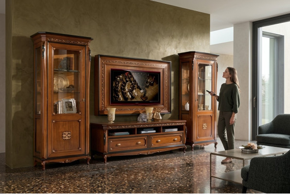 RTV lowboard classic living wall TV frame brown living room set 4-piece.