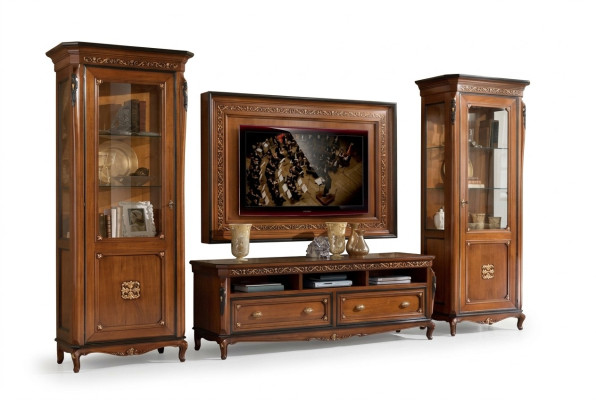 RTV lowboard classic living wall TV frame brown living room set 4-piece.