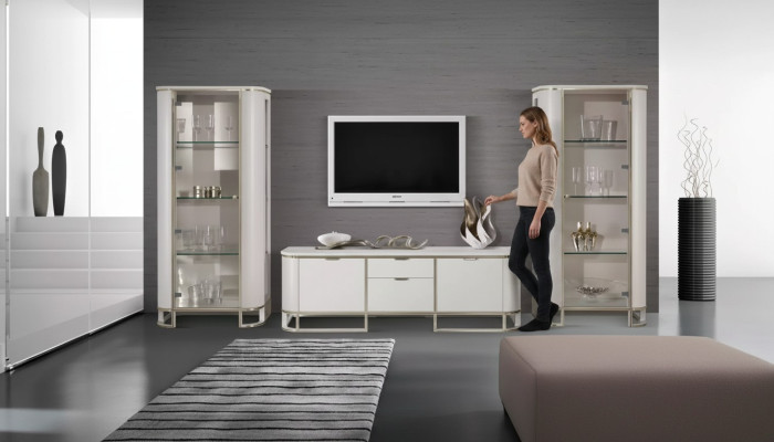 3-piece wall unit set, living room, 2x display cabinet, TV stand, classic ensemble.