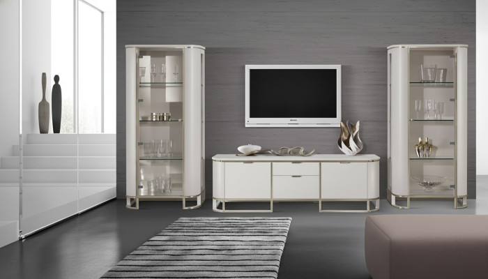 3-piece wall unit set, living room, 2x display cabinet, TV stand, classic ensemble.