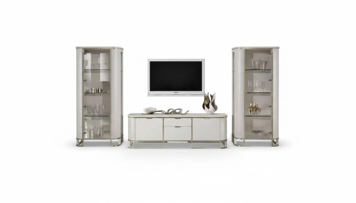3-piece wall unit set, living room, 2x display cabinet, TV stand, classic ensemble.