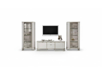 3-piece wall unit set, living room, 2x display cabinet, TV stand, classic ensemble.