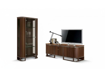 TV stand, television wall, living room wall unit, lowboard, brown high gloss display cabinet.