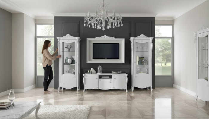 Living Room Wall White Style Design Lowboard TV Frame Glass Cabinet RTV TV New
