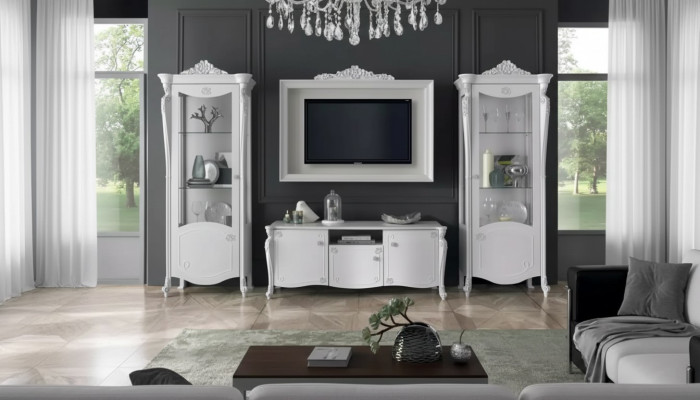Living Room Wall White Style Design Lowboard TV Frame Glass Cabinet RTV TV New