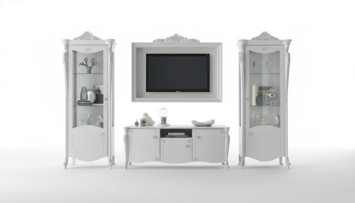 Living Room Wall White Style Design Lowboard TV Frame Glass Cabinet RTV TV New
