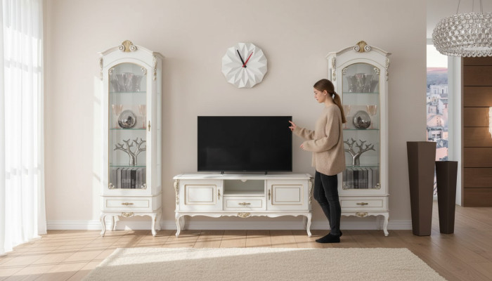3-piece living room wall unit, TV stand, 2x display cabinet, Italian style furniture, white