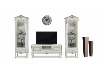 3-piece living room wall unit, TV stand, 2x display cabinet, Italian style furniture, white