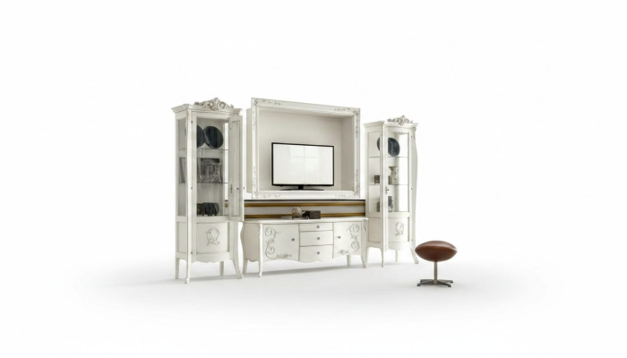 Classic Style White Living Room Wall Unit Lowboard 2x Display Cabinet TV Frame Set New