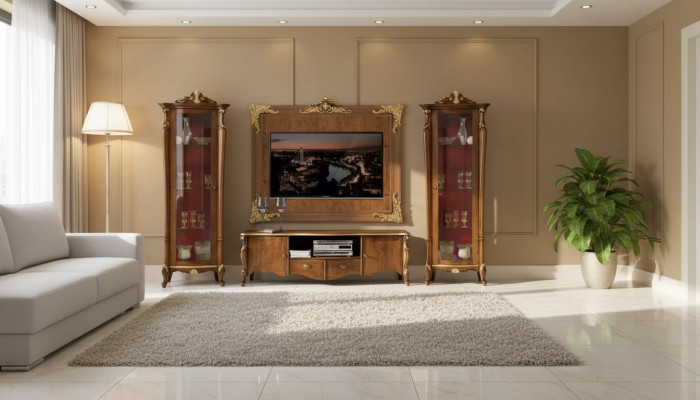 Living room wall unit set 4pcs. Living room display cabinet TV unit shelf luxury classic new