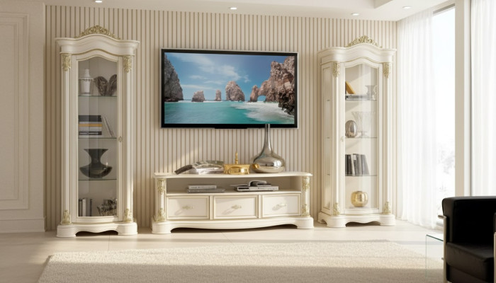 Living room RTV display cabinet sideboard chest of drawers cupboard group XXL set 3-piece.