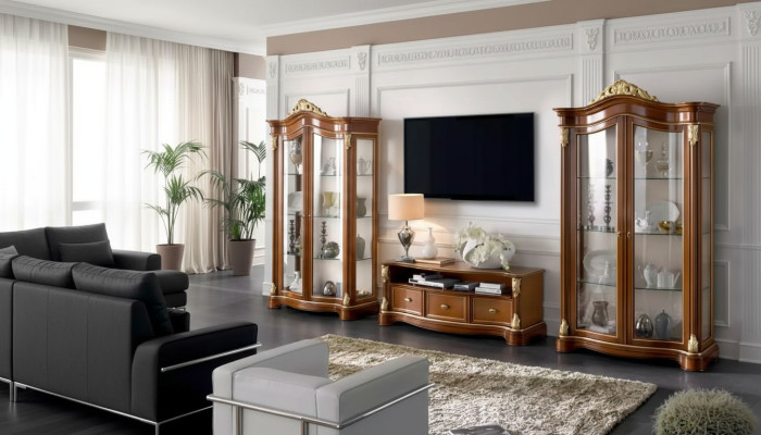 Wall unit showcase console cabinet glass display cases living room brown